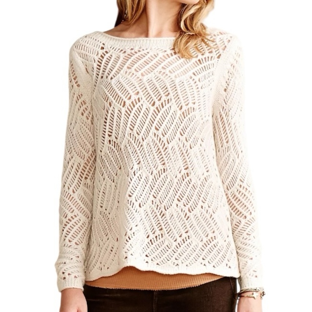 Anthropologie Angels of the North Amanecer Ivory Open Crochet Knit Sweater - M